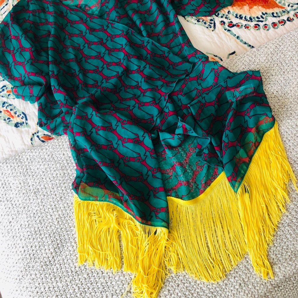 “Monroe” Duck Print Boho Fringe Edge Kimono Cardi NWOT (S) - Picture 11 of 14